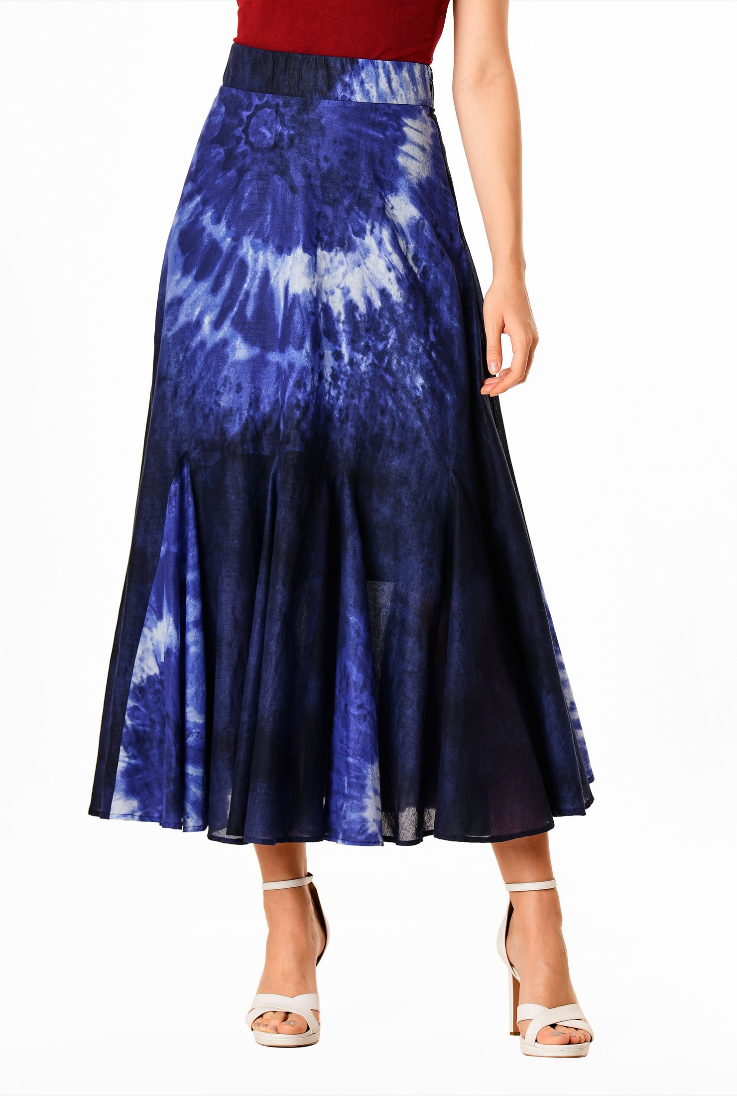 Shop Tie-dye print cotton voile godet swing skirt | eShakti