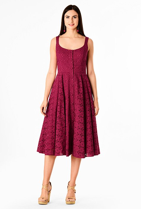 Shop Graphic floral cotton eyelet sundress | eShakti