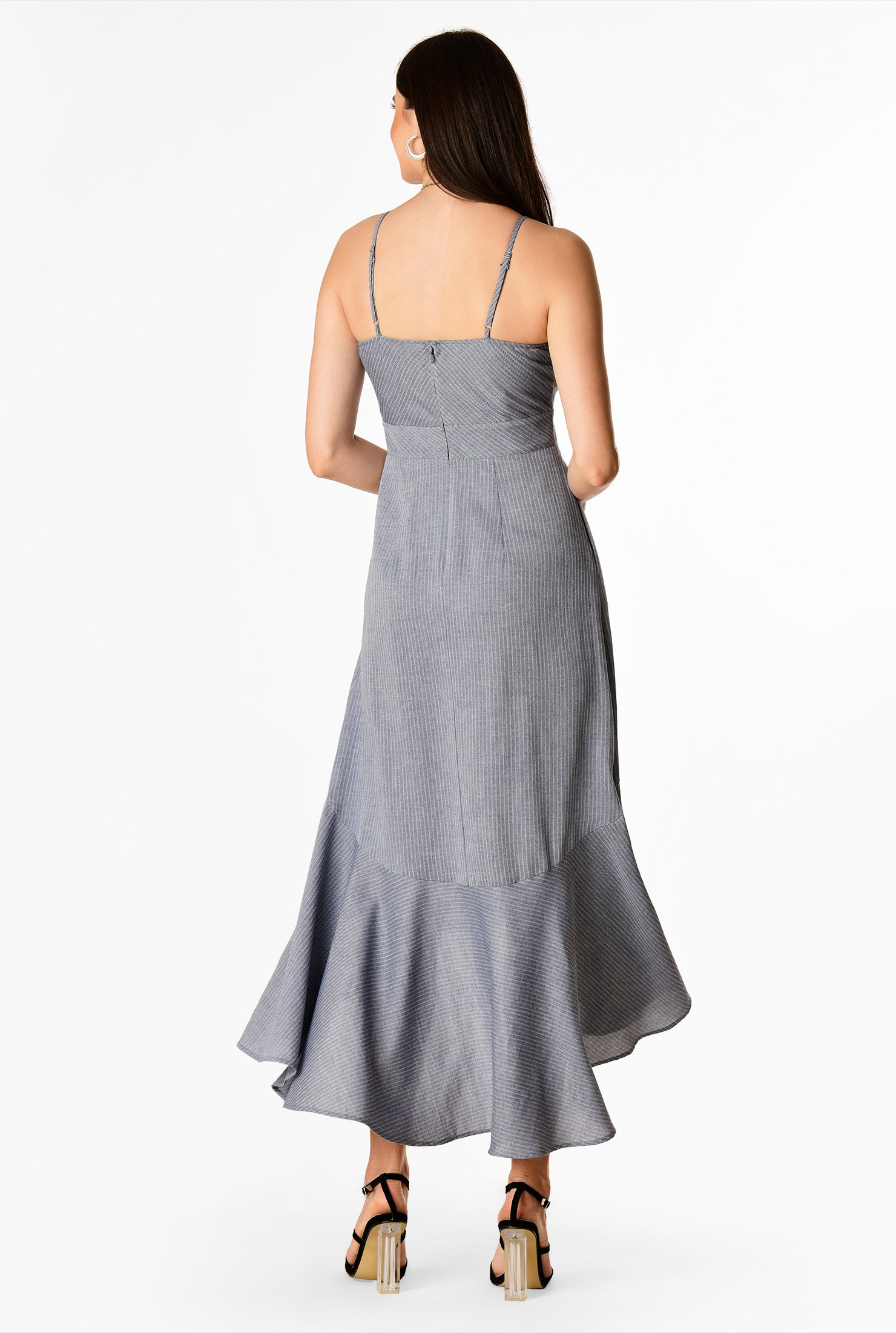 Shop High Low Flounce Hem Pinstripe Cotton Maxi Sundress Eshakti