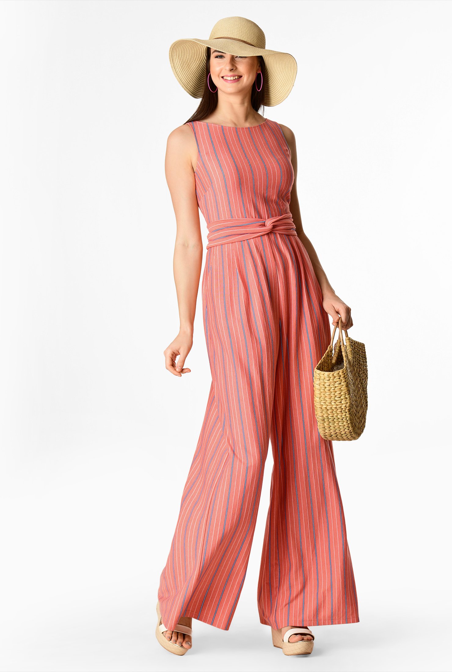 knot front pleated back jumpsuit