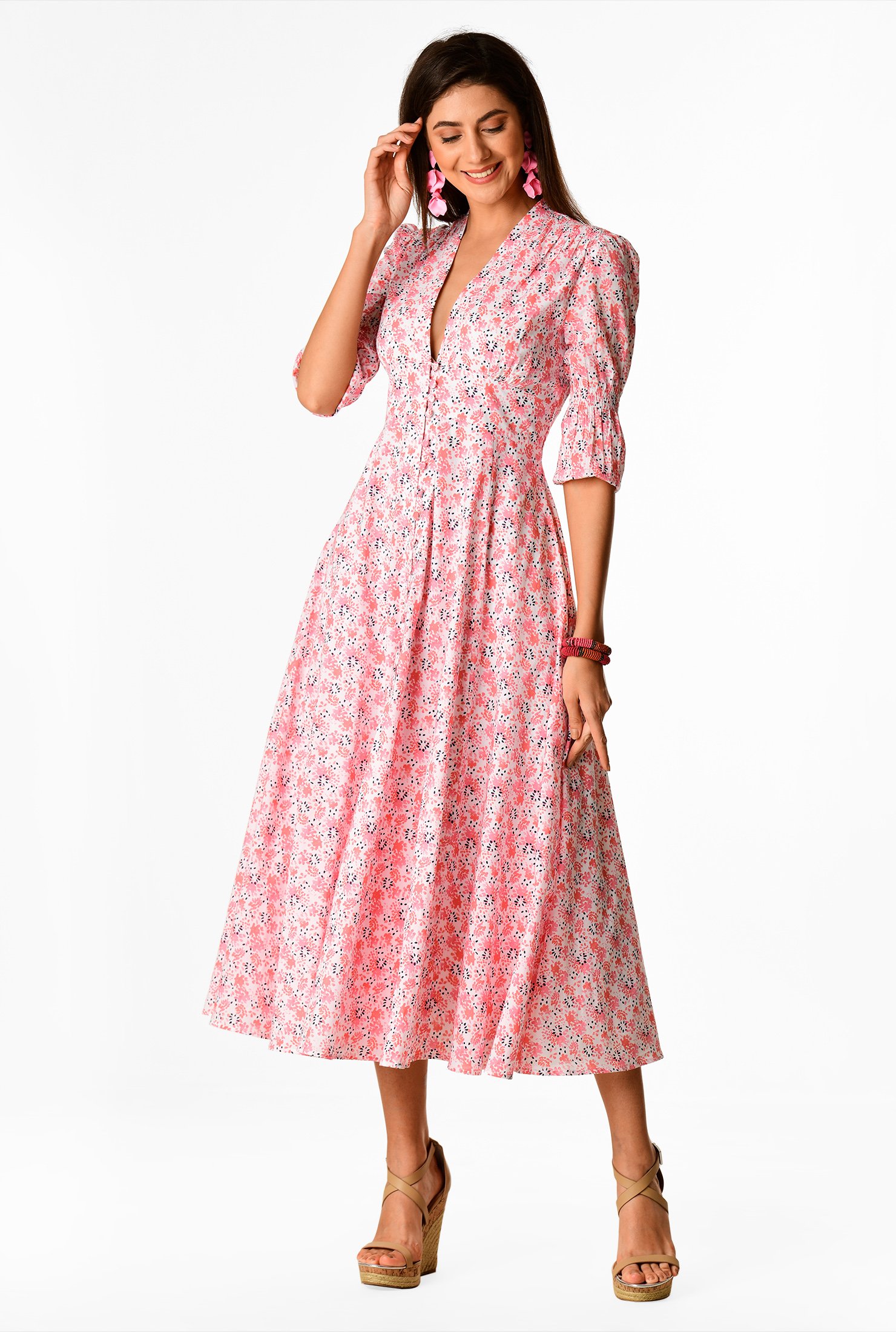 Shop Floral print cotton banded empire shirtdress | eShakti