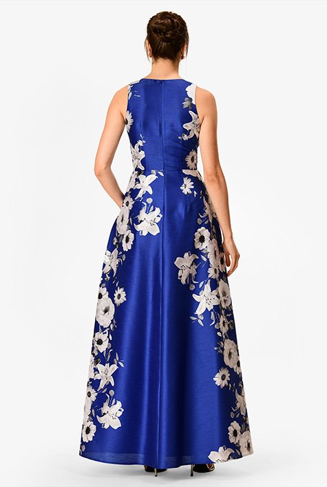 Shop Empire fit-and-flare floral print dupioni dress | eShakti