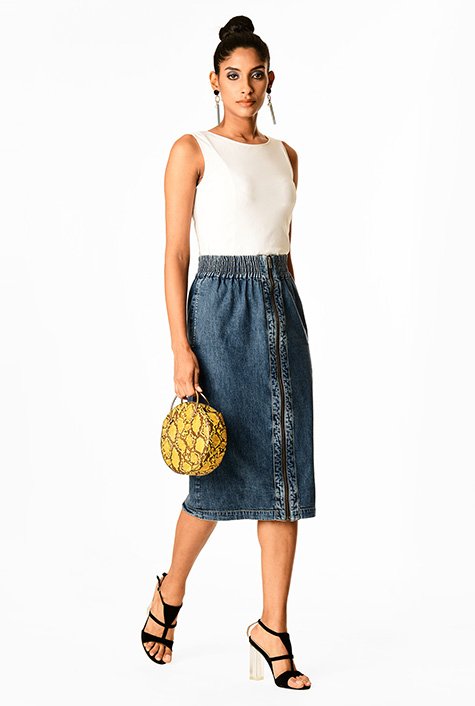 Shop Vintage cotton denim zip front skirt | eShakti