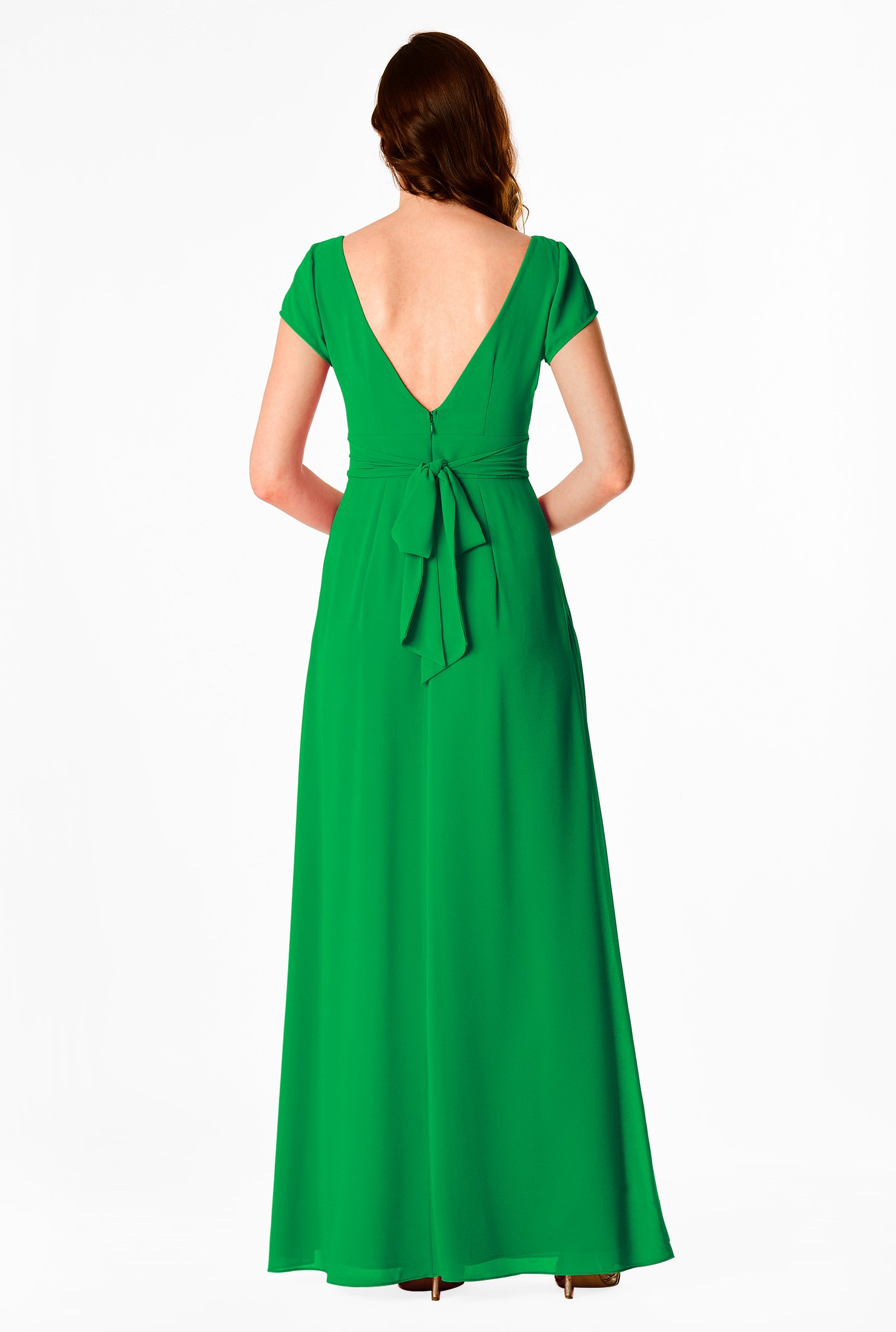 Shop Plunge V-back chiffon maxi dress | eShakti