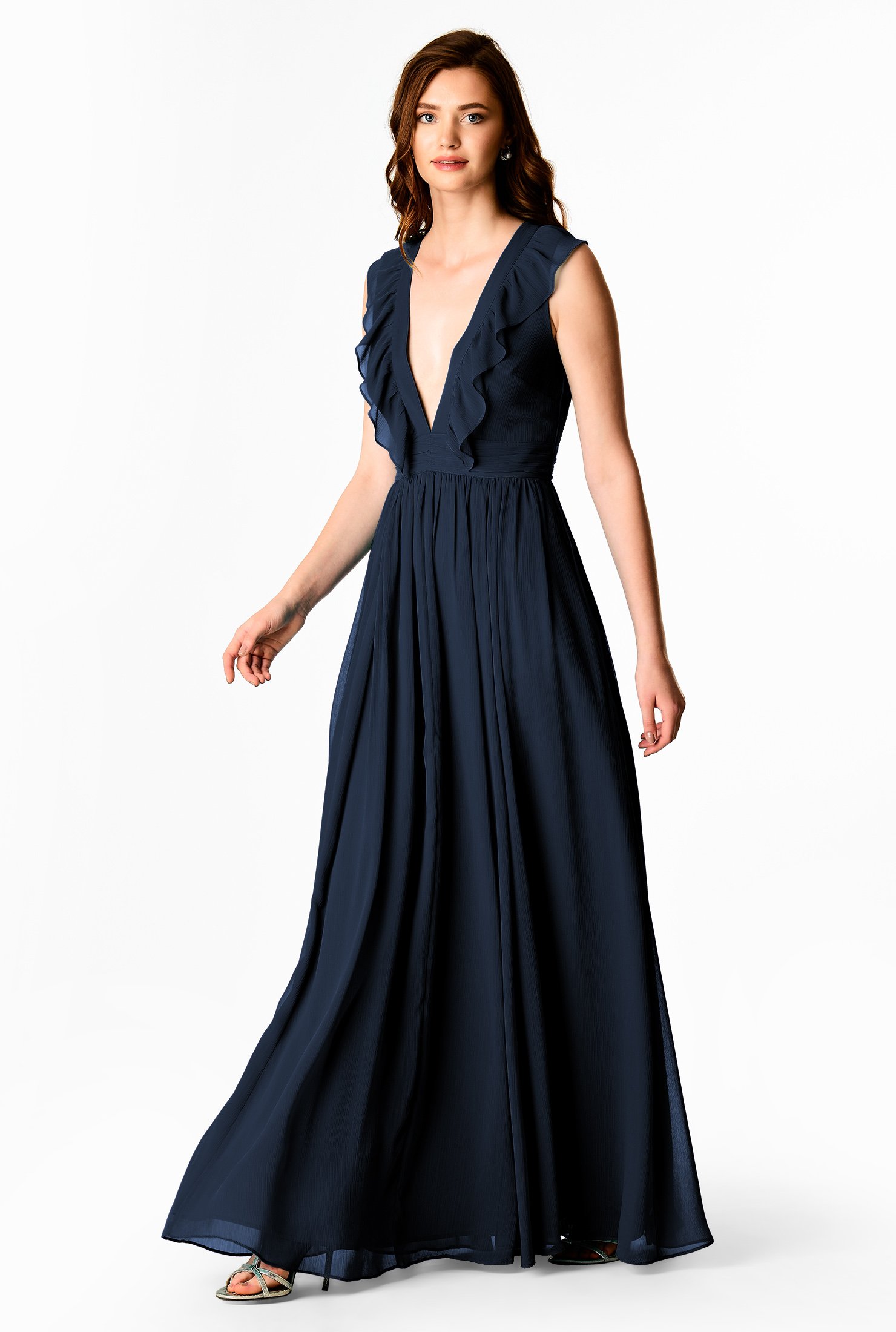 plunge chiffon maxi dress