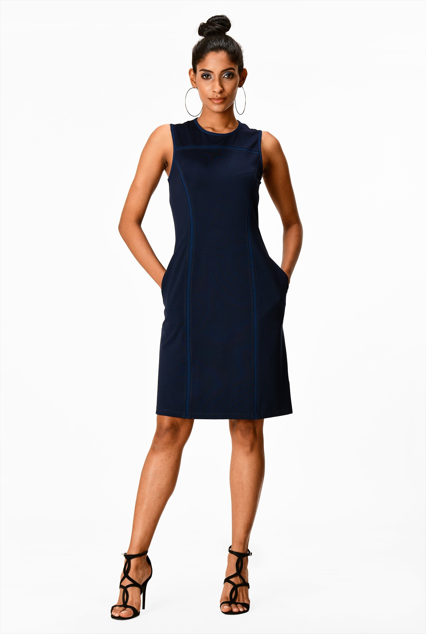 sleeveless ponte knit sheath dress