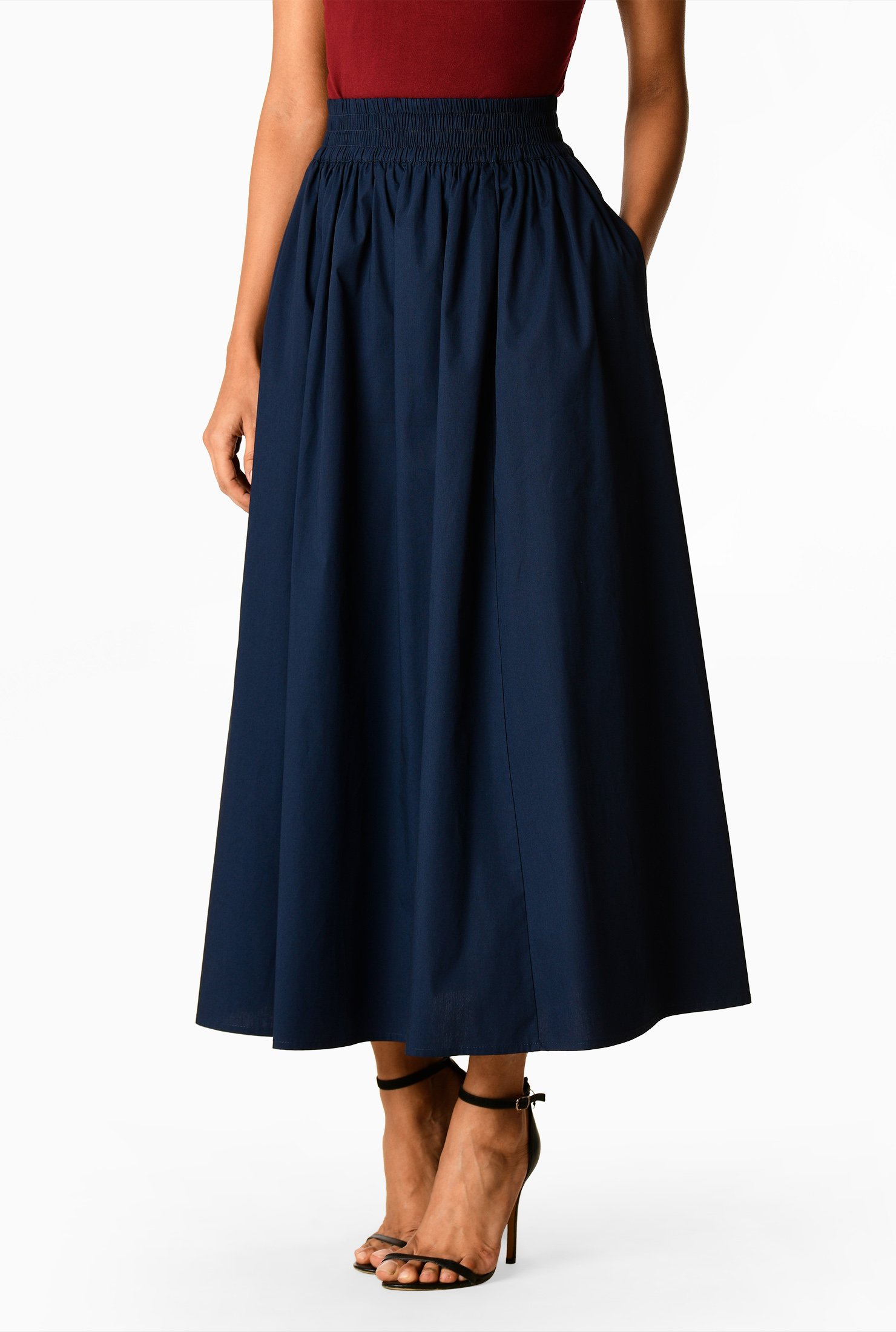 Shop Smocked elastic waist poplin skirt | eShakti