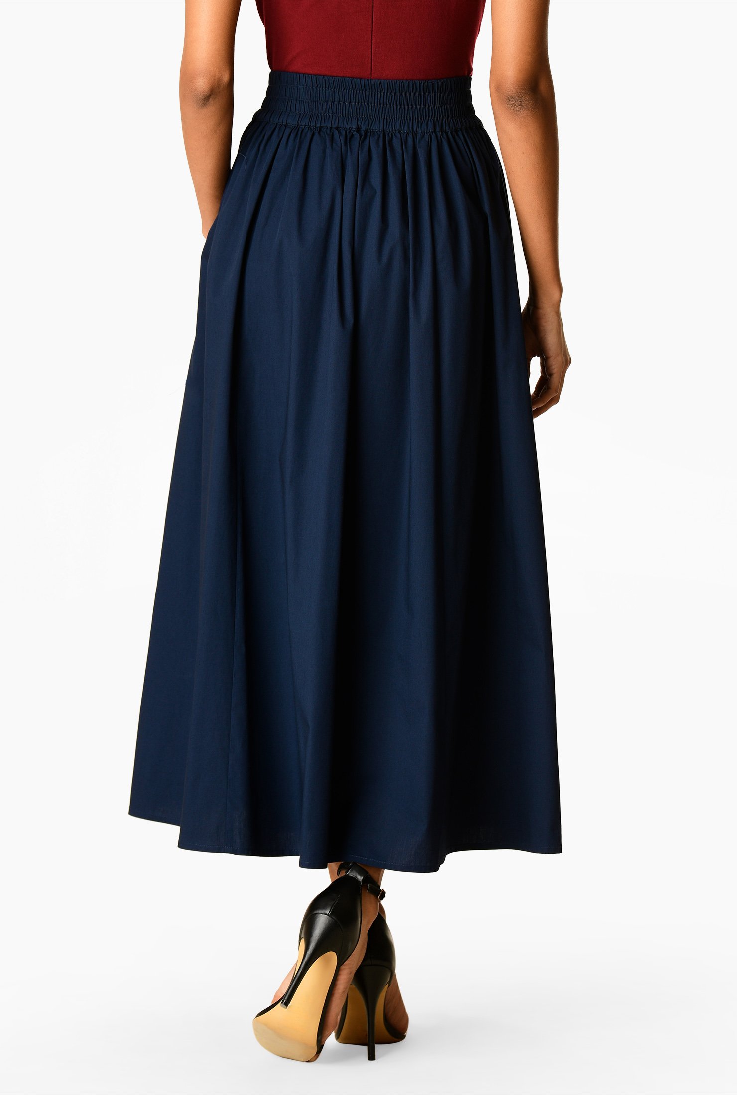 Shop Smocked elastic waist poplin skirt | eShakti