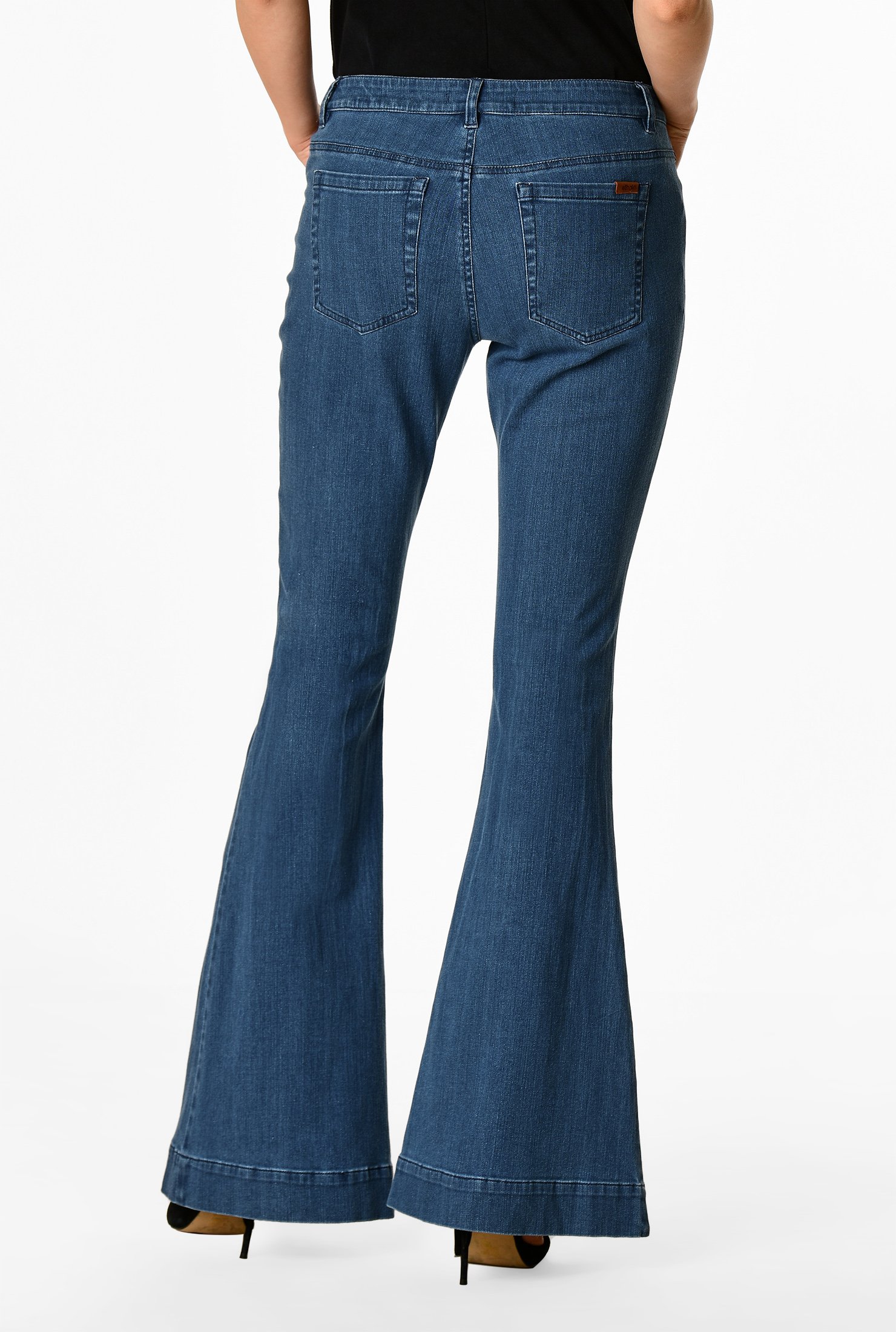 Shop Medium blue denim flare jeans | eShakti