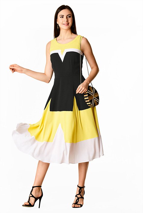 Shop Colorblock chiffon fit and flare dress eShakti