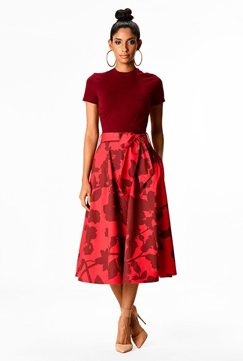 Pure Cotton Printed Midi A-Line Skirt