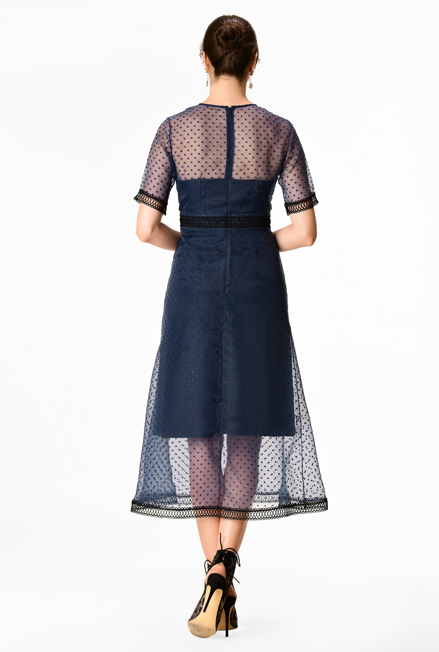 Shop Swiss dot organza lace trim dress | eShakti