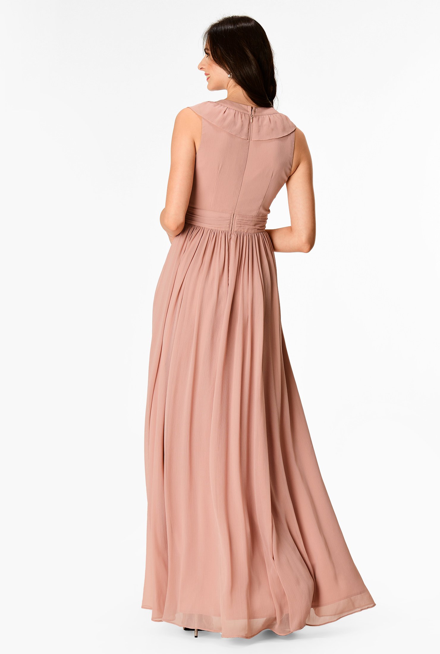 Shop Ruffle Plunge Chiffon Maxi Dress Eshakti