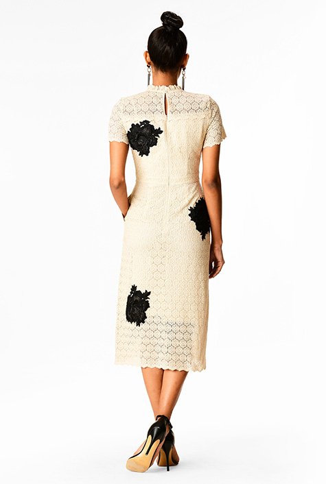 Shop Contrast trim guipure lace sheath dress