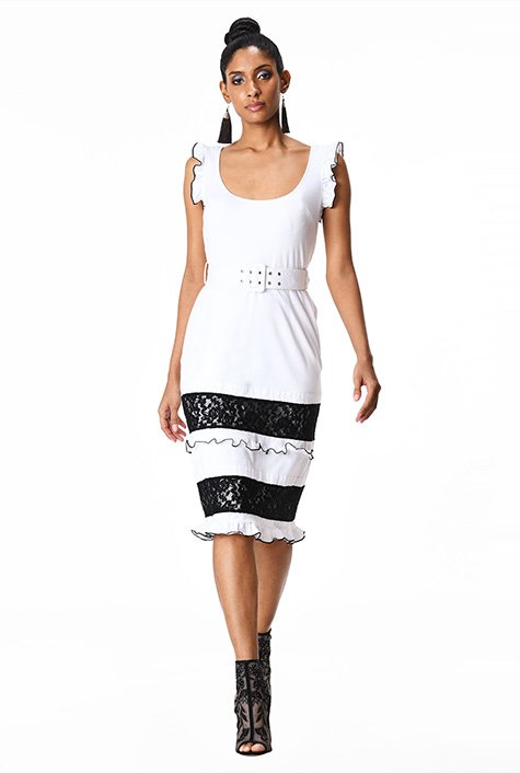 Lace trim cotton knit sheath dress