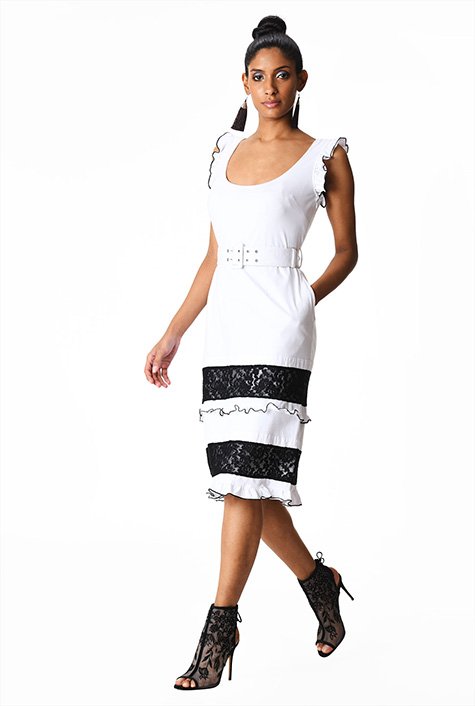 Lace trim cotton knit sheath dress