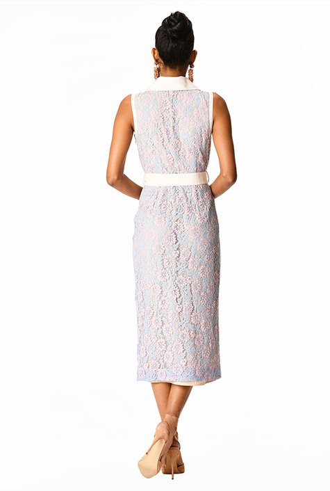 Shop Lace-up ties floral lace belted dress | eShakti