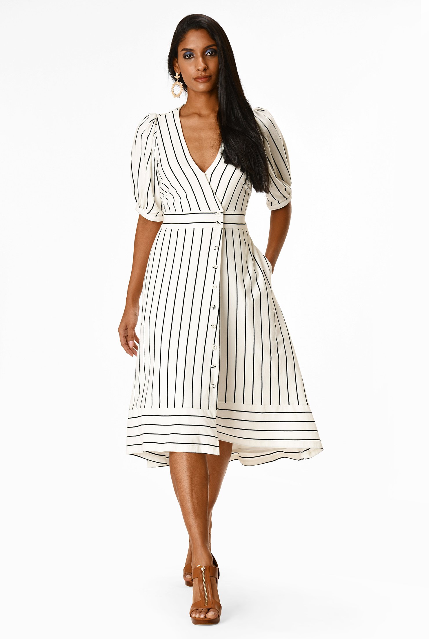 Shop Stripe cotton knit button wrap dress | eShakti
