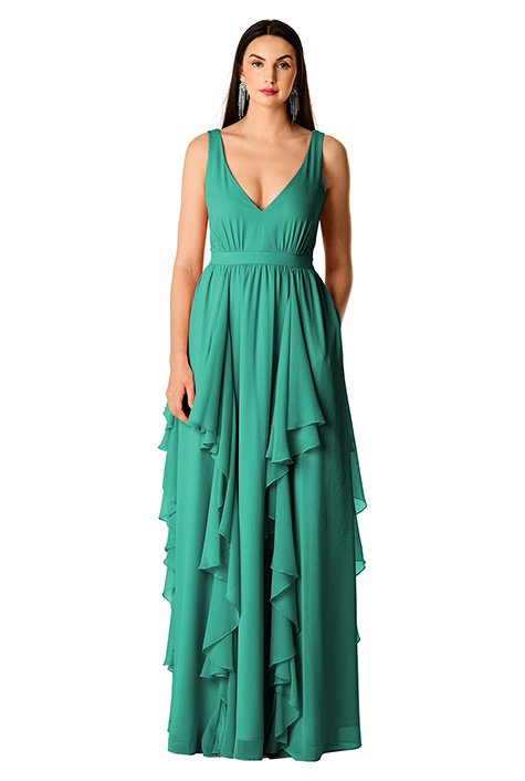 Shop Ruffle cascade chiffon maxi dress | eShakti