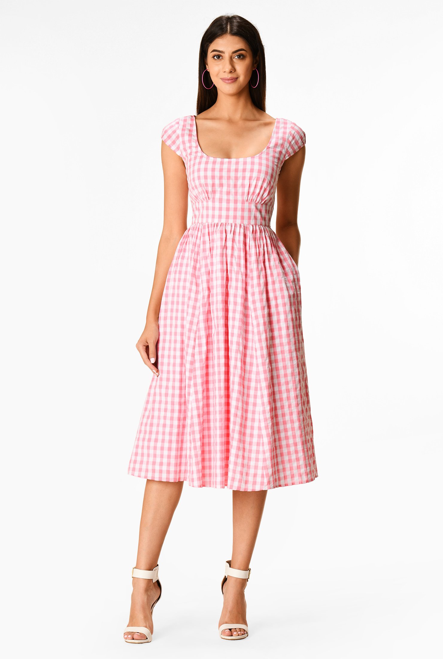 Shop Vibrant cotton gingham check banded empire dress eShakti