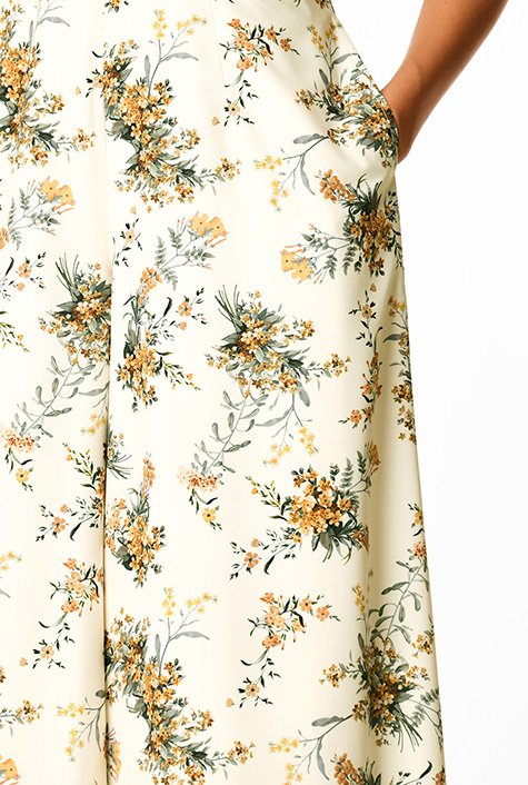 Shop Smocked high neck floral print crepe jumpsuit | eShakti