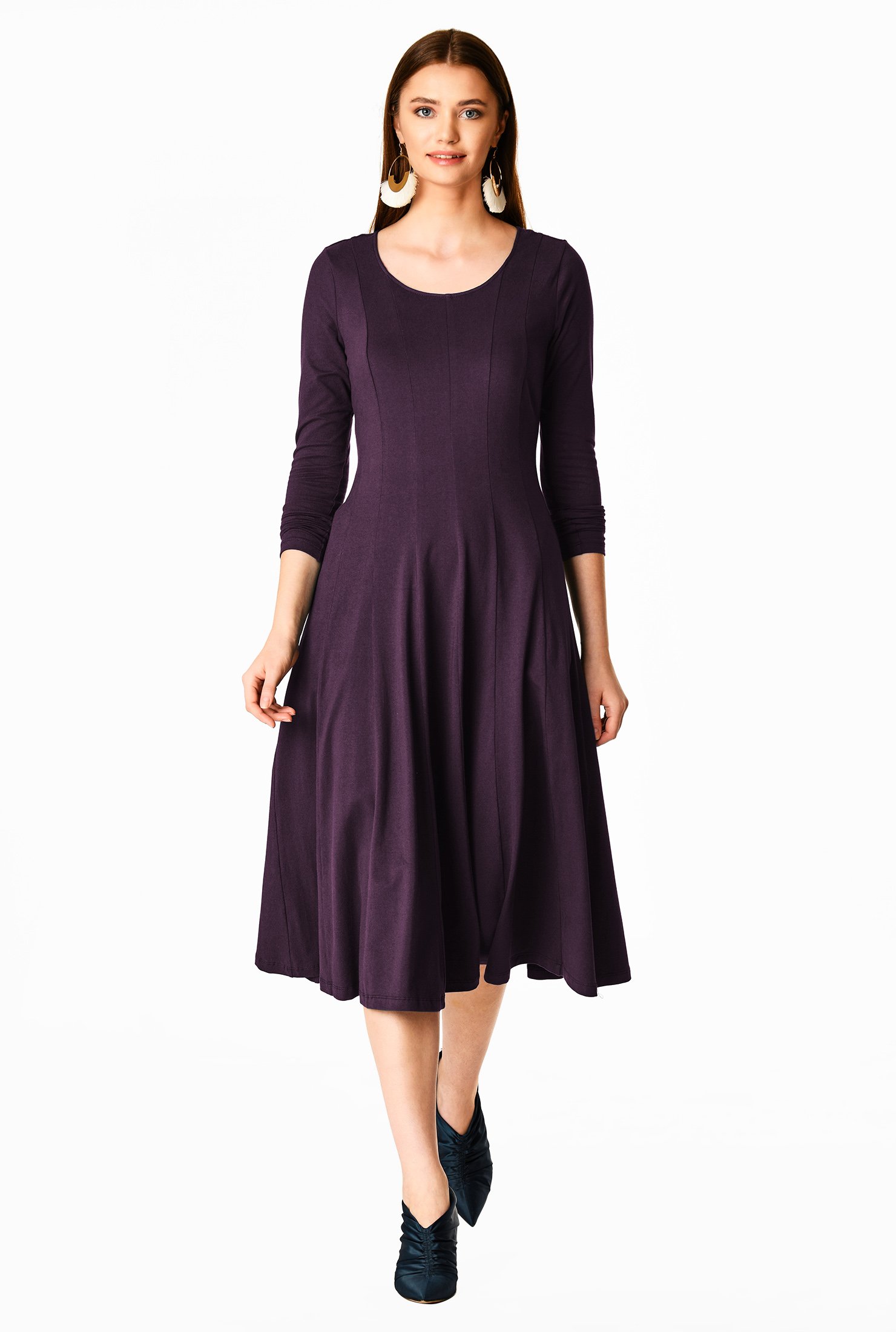 Shop Fit-and-flare cotton knit dress | eShakti