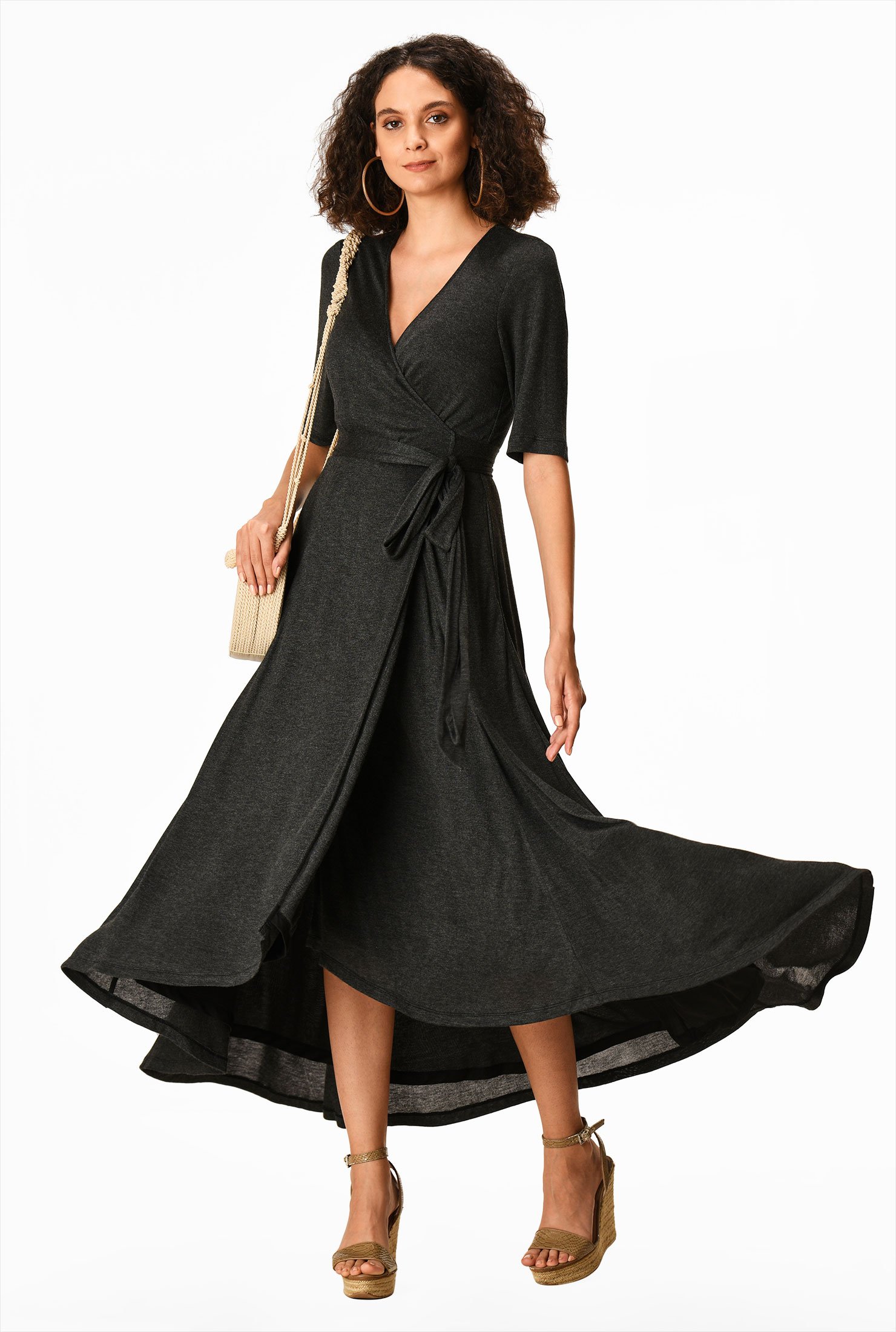 Shop Highlow hem jersey knit wrap dress eShakti