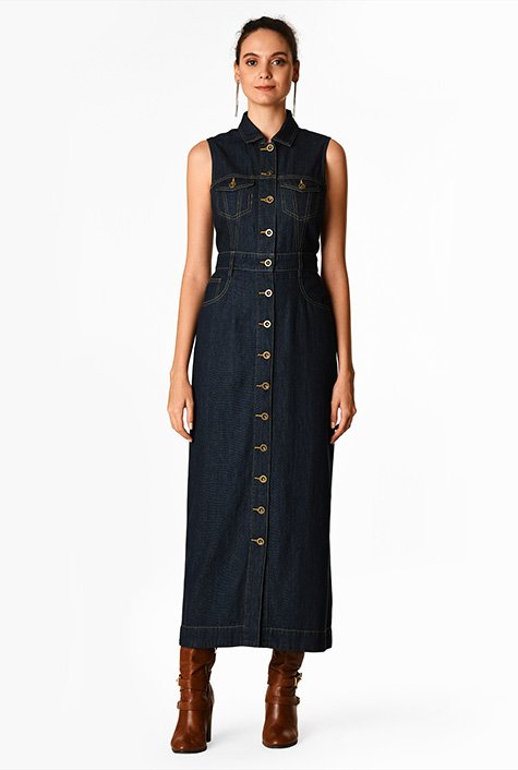 Shop Deep Indigo Cotton Denim Midi Shirtdress Eshakti