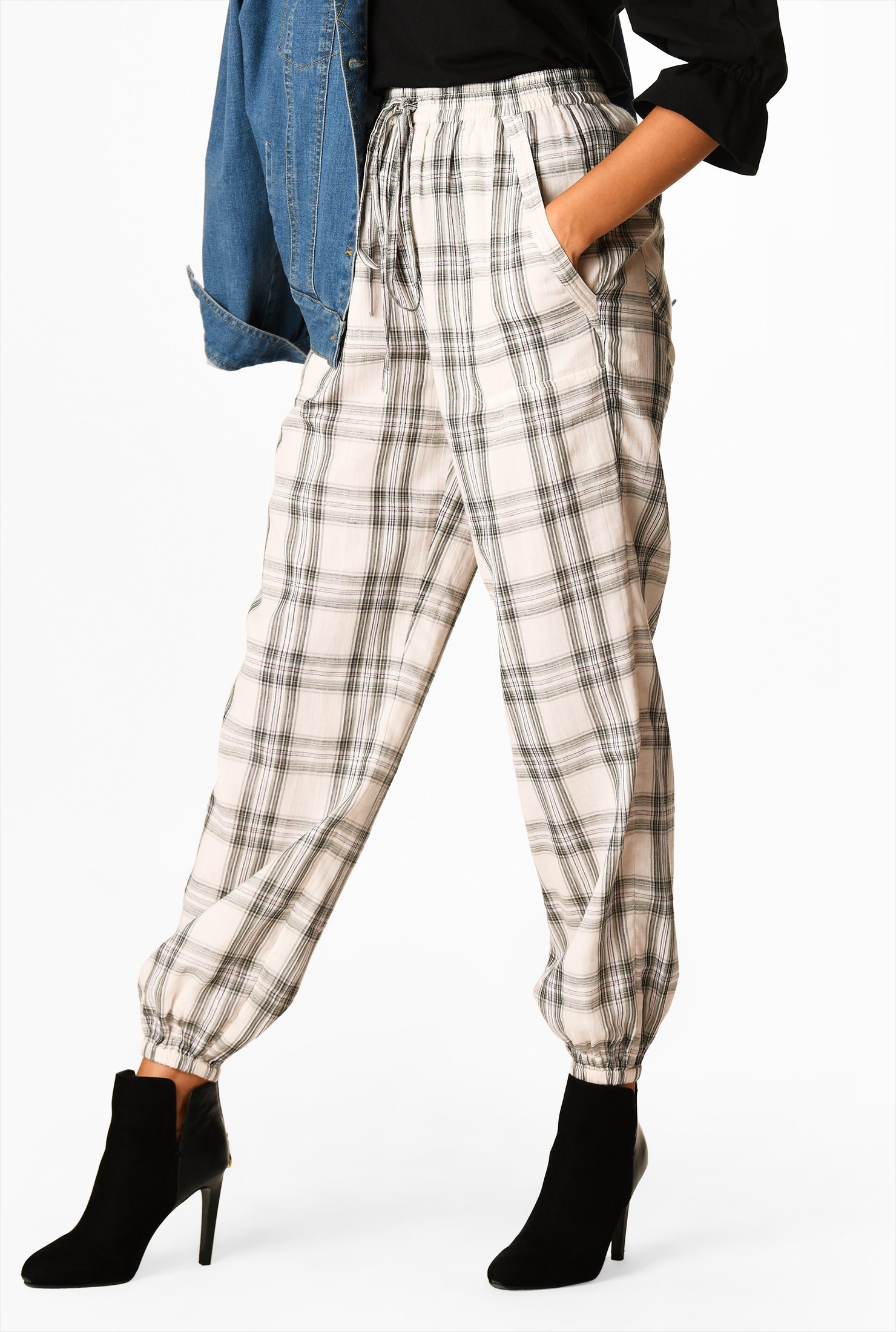 black and white plaid joggers