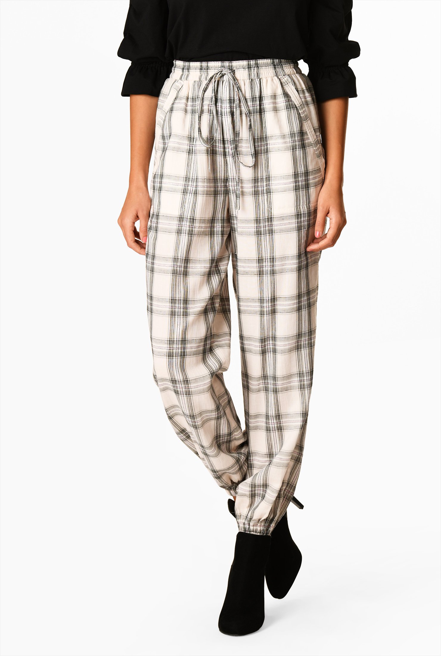 black and white plaid joggers