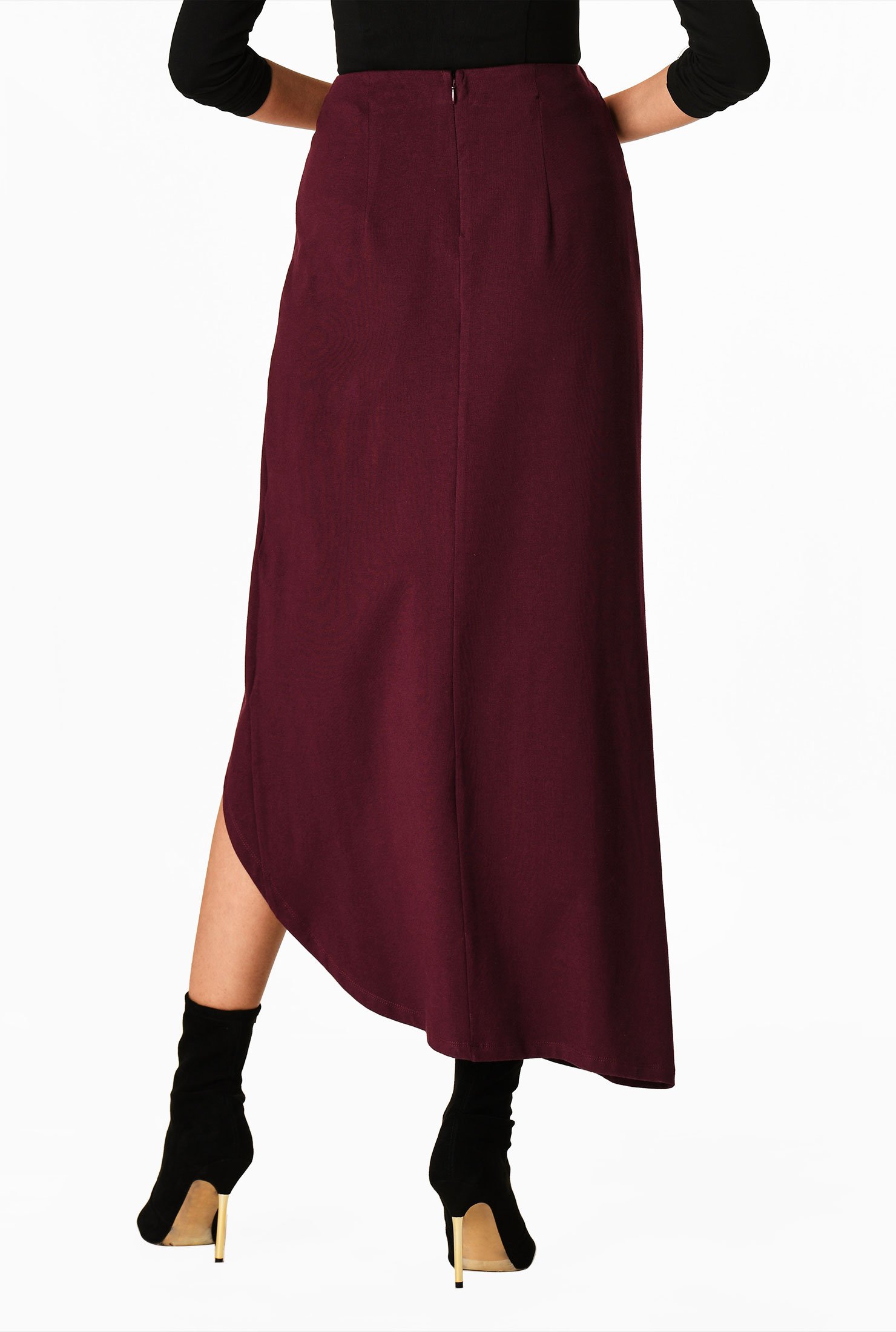 Shop Asymmetric faux-wrap cotton knit skirt | eShakti