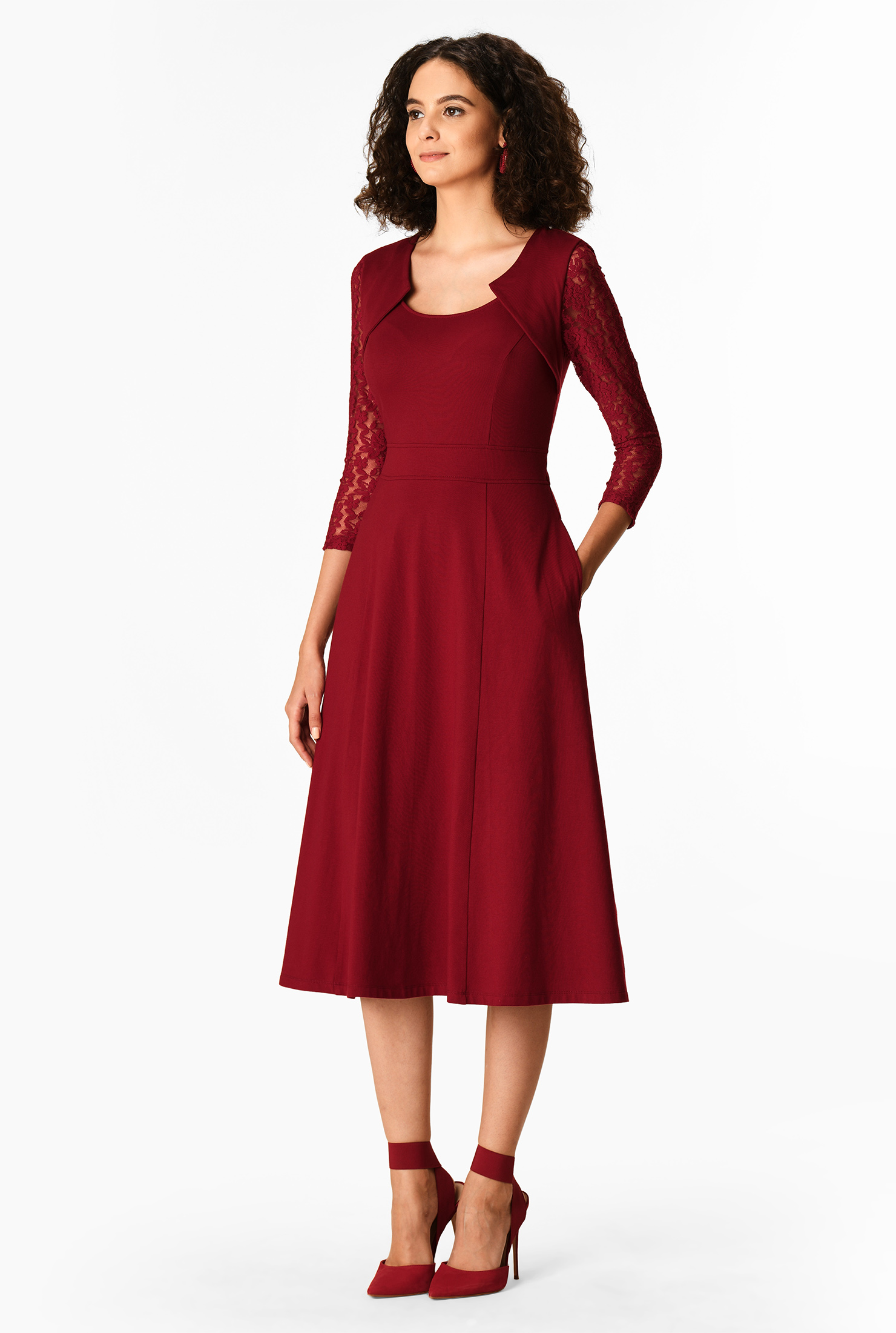 Shop Lace sleeve shrug style cotton knit dress eShakti