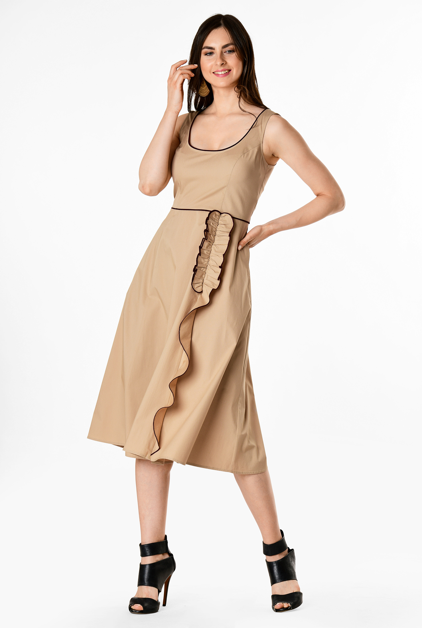 Shop Ruffle trim cotton poplin dress eShakti