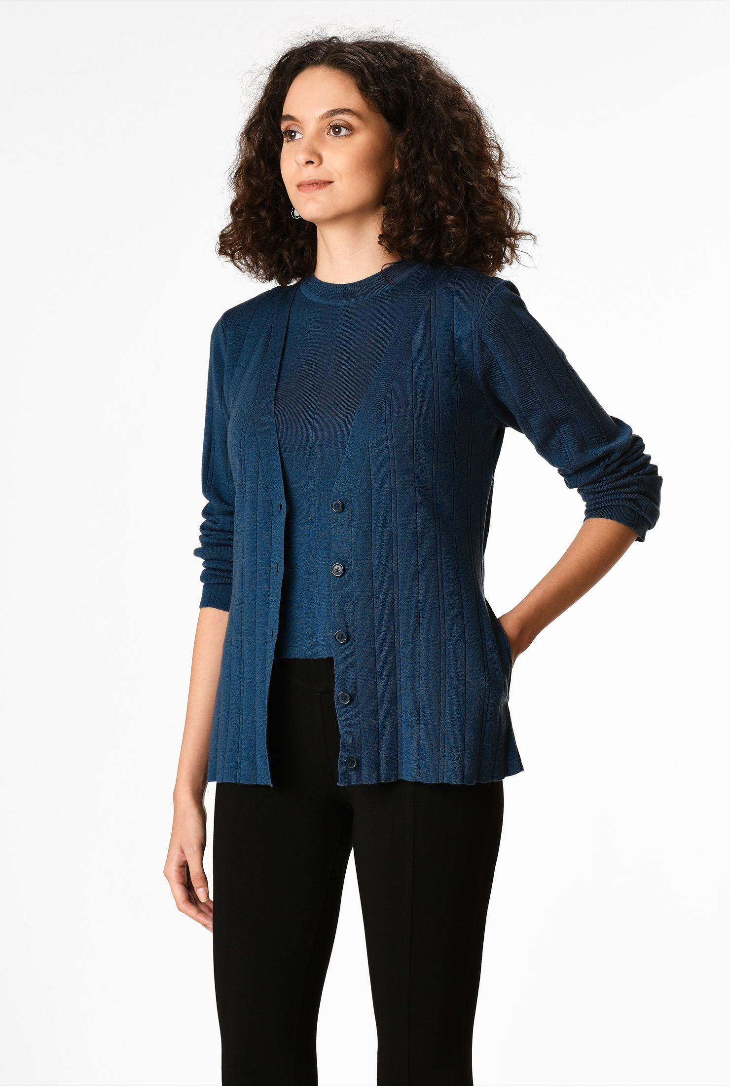 Shop Sweater tank top and button front cardigan eShakti