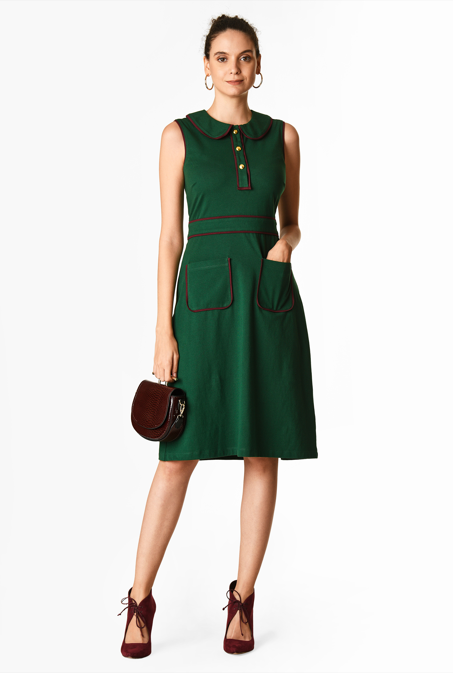 Shop Contrast trim Peter Pan collar cotton knit dress eShakti