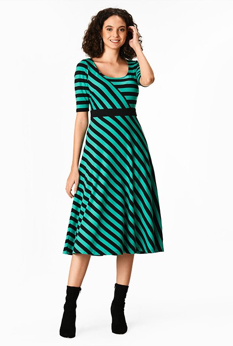 Striped flare-sleeve knit dress