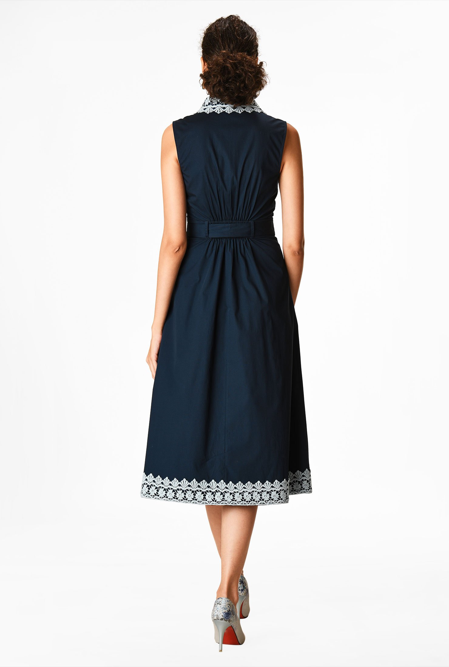 poplin detail tie waist dress