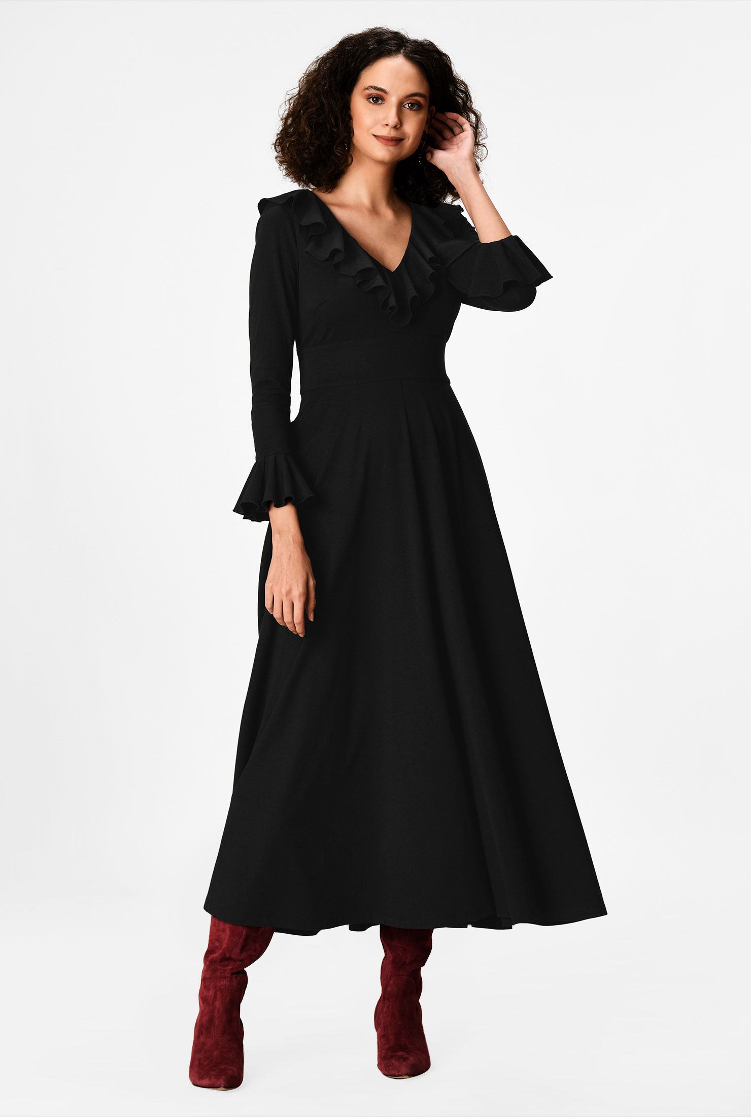 Shop Ruffle cotton knit midi dress eShakti