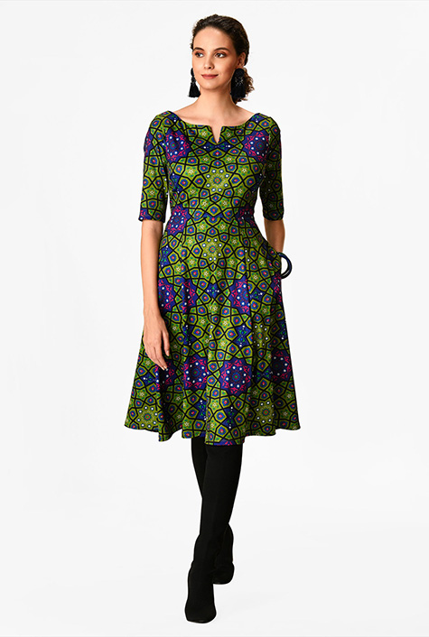 Shop Graphic floral print scuba knit dress eShakti