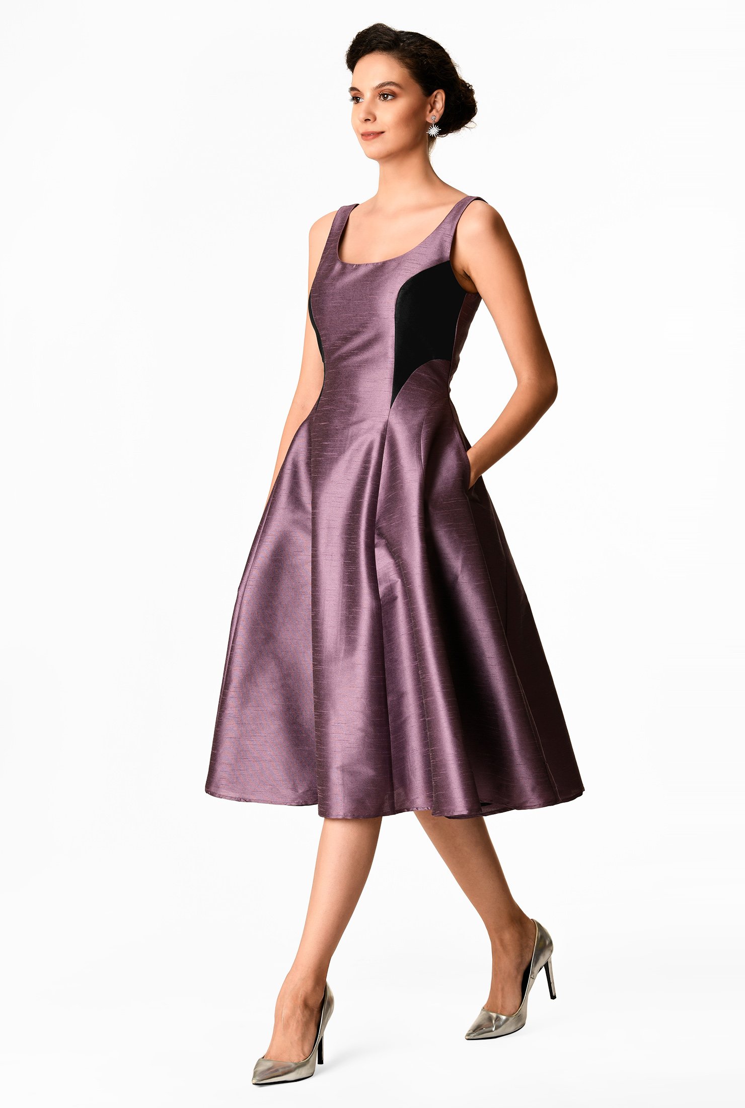 Shop Colorblock dupioni A-line dress | eShakti