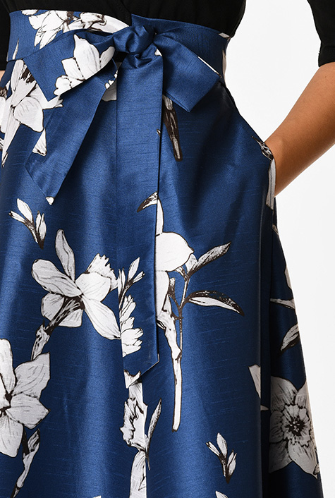 Shop Floral print mixed media surplice maxi dress | eShakti