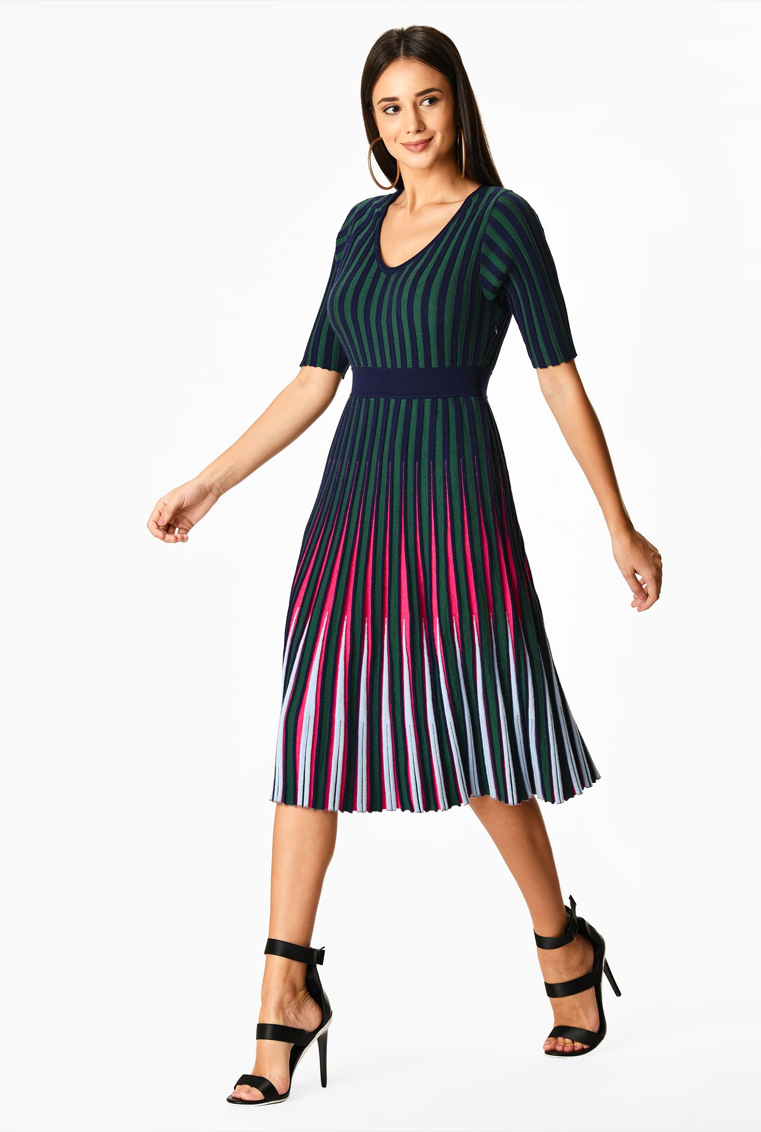 Shop Rib stripe A-line sweater dress | eShakti