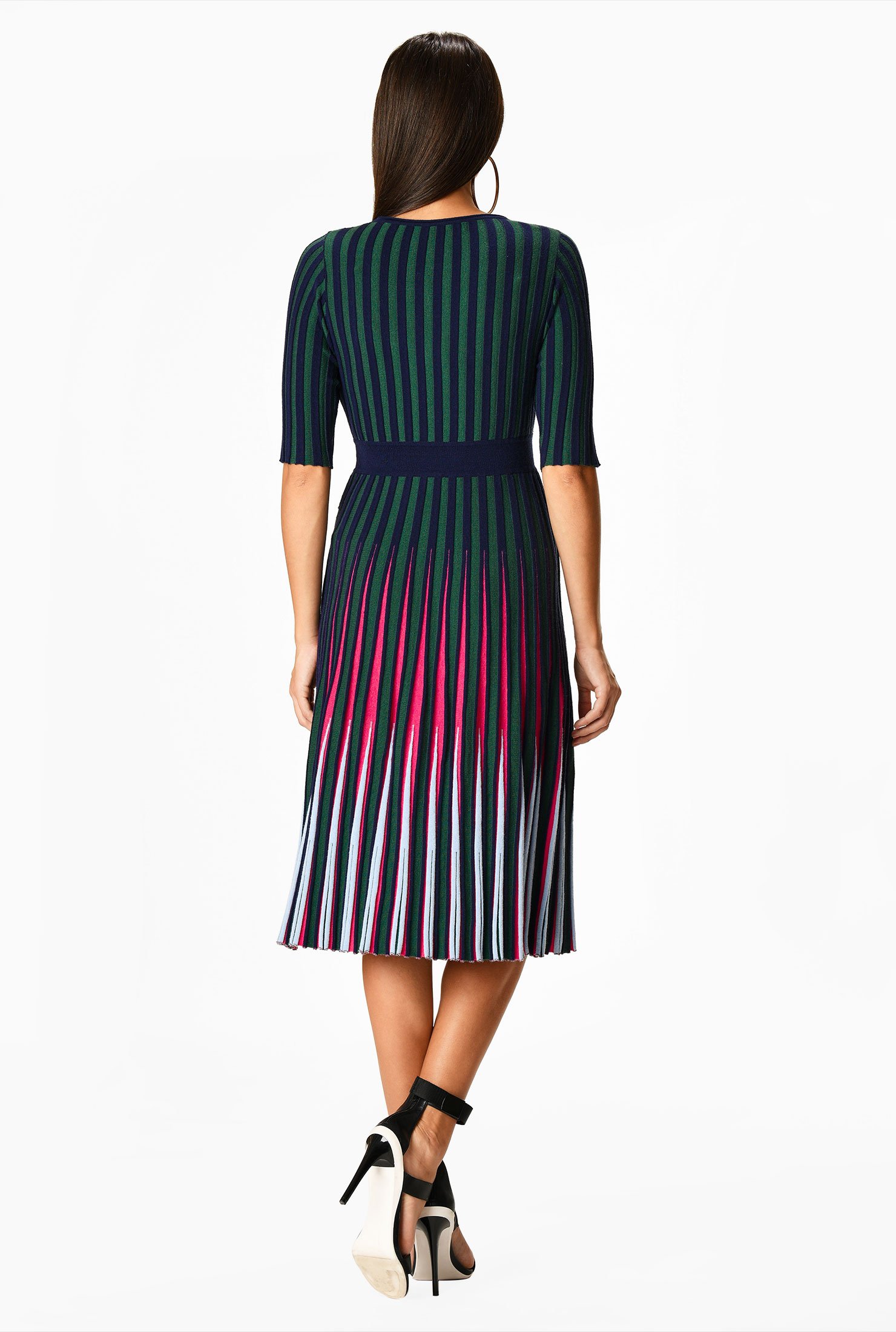 Shop Rib stripe A-line sweater dress | eShakti