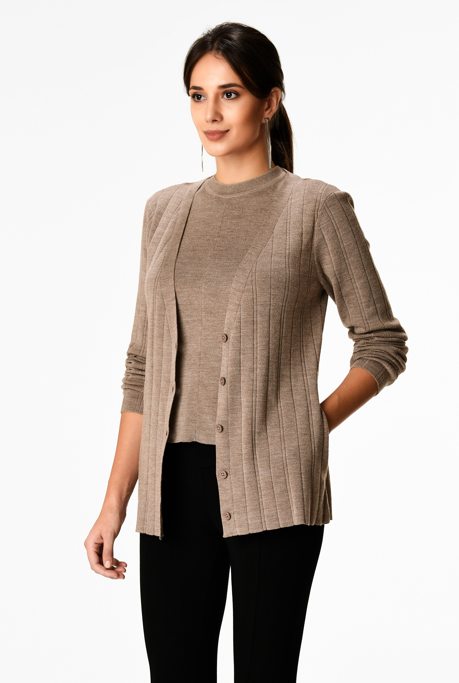 Shop Sweater tank top and button front cardigan eShakti