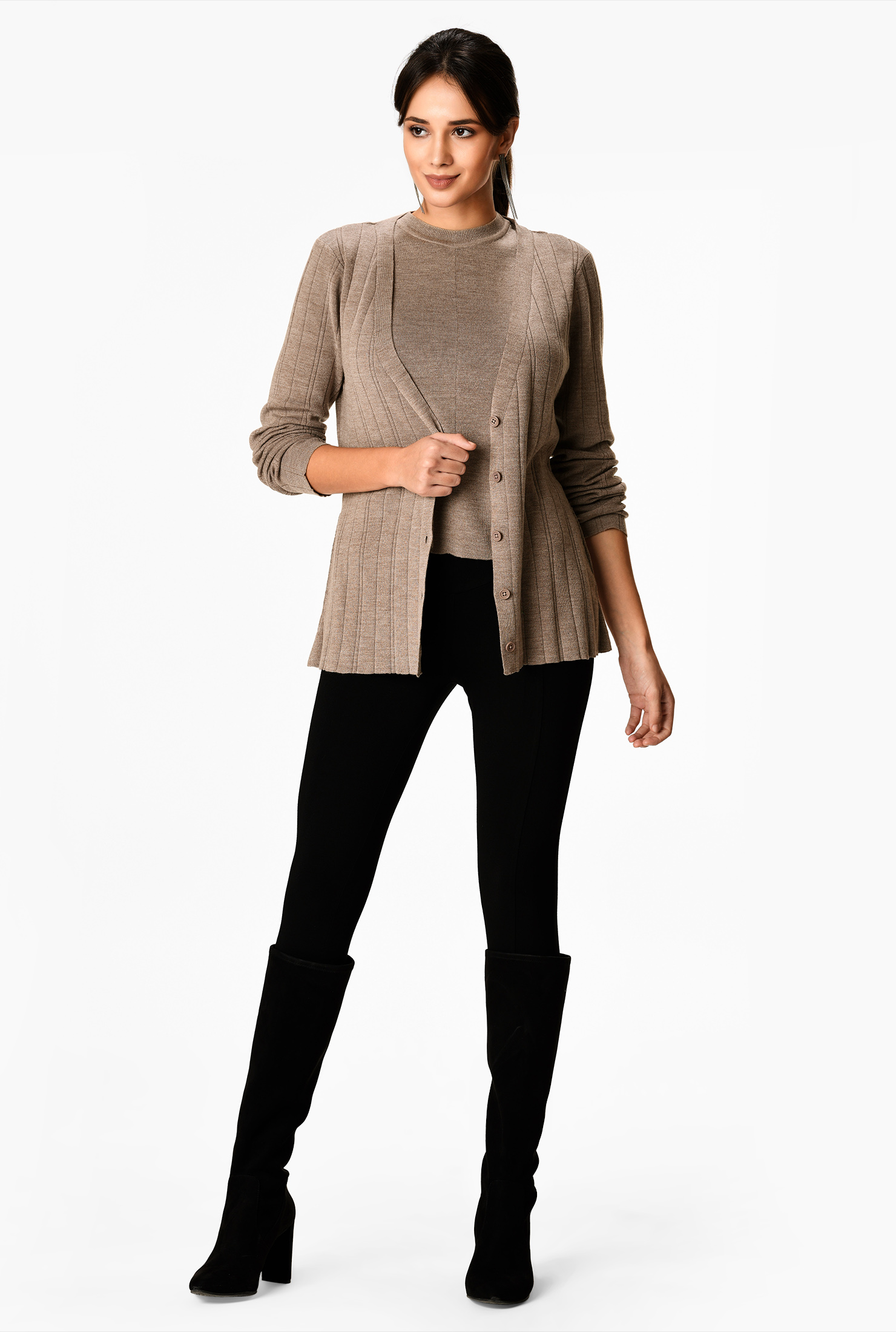 Shop Sweater tank top and button front cardigan eShakti