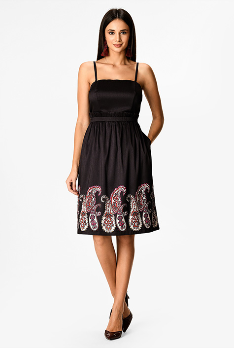 Shop Paisley print dupioni paperbag waist dress | eShakti