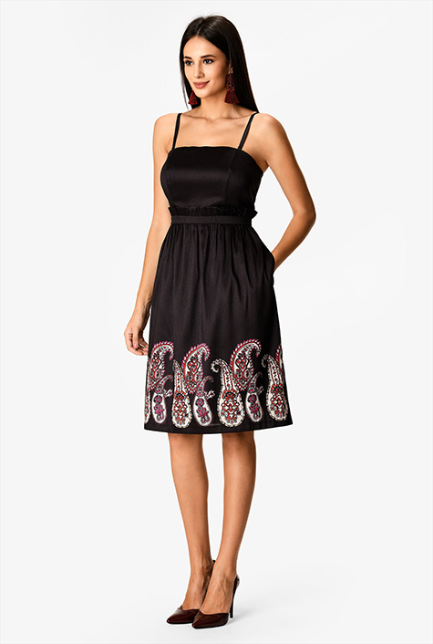 【ku_paru08】PAISLEY EMBROIDERY DRESS VOY Color Block Dress with Paisley Embroidery in Blue – June