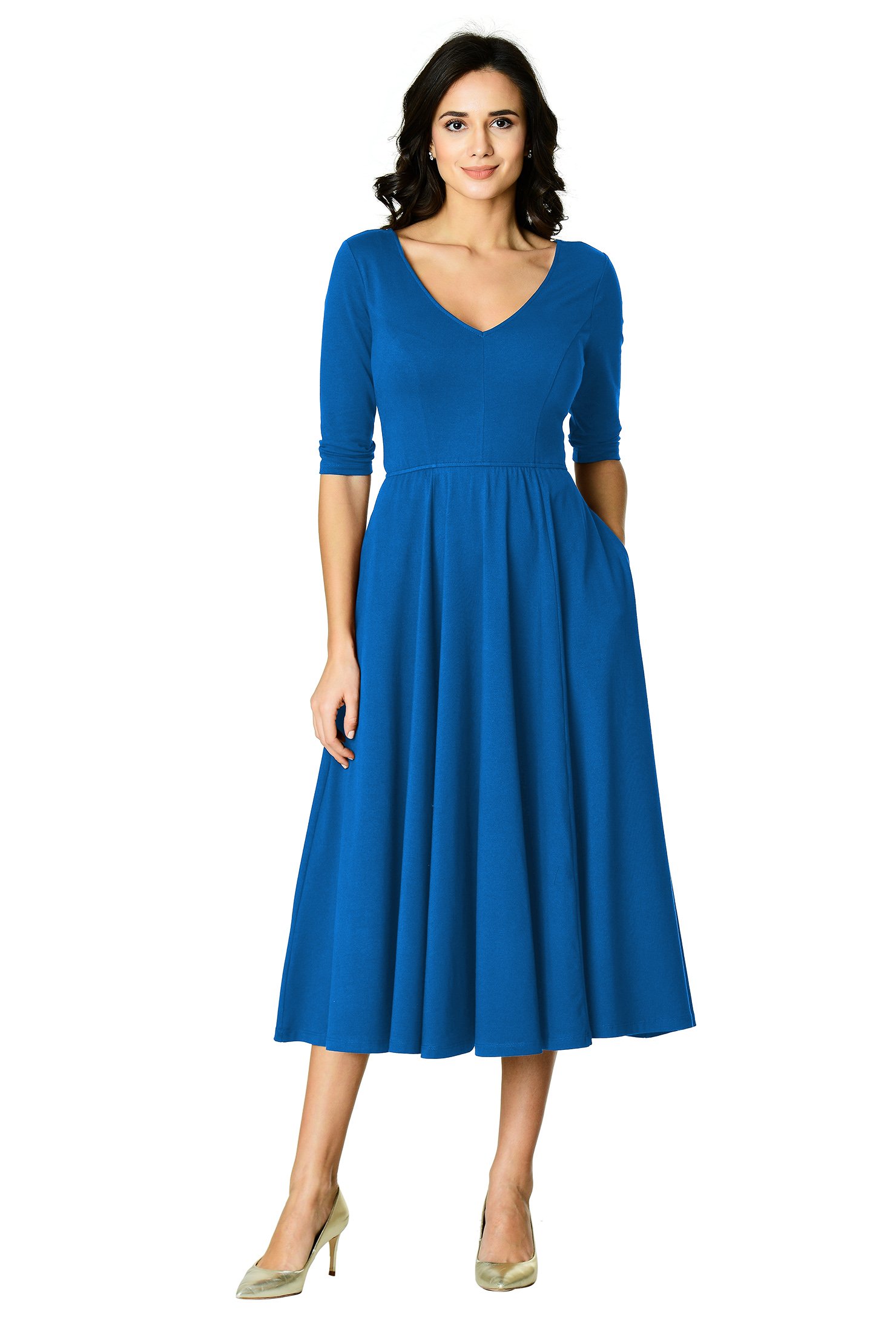 Shop Cotton knit fit and flare dress | eShakti