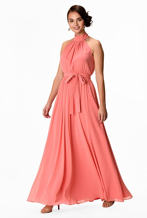 Shop Halter Neck Chiffon Maxi Dress Eshakti