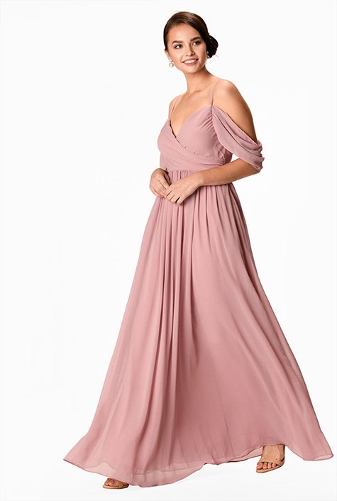 Surplice ruched 2024 chiffon gown